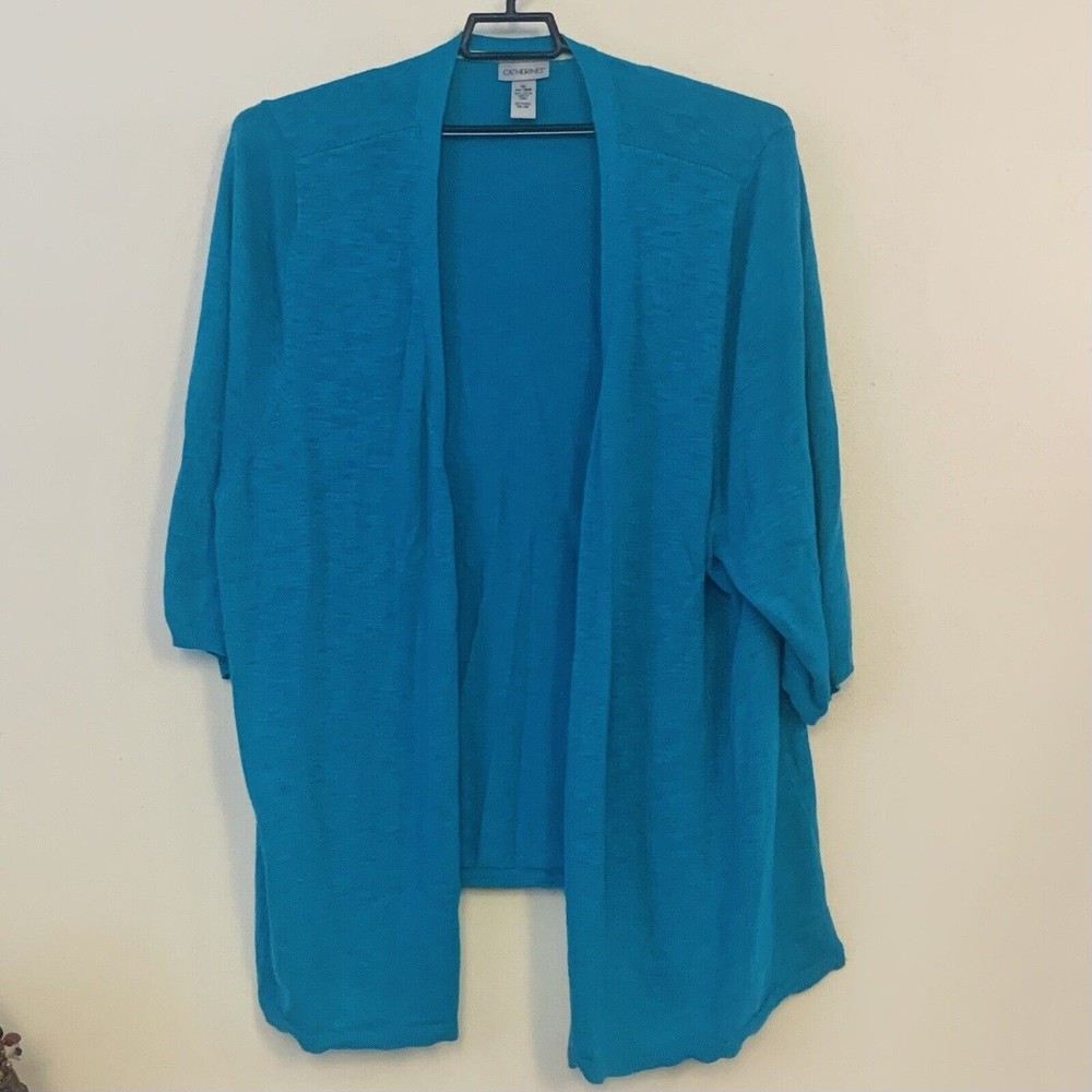 Catherines Aqua Cardigan Plus Size 5X 34/36 GUC Blue Knit